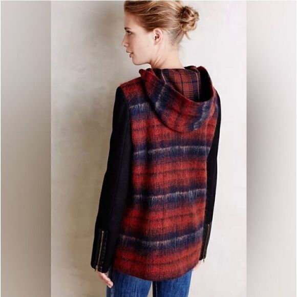 Elevenses Wool blend Hooded Coat with Detachable Faux Fur Tartan Sz XSMALL - Picture 5 of 16